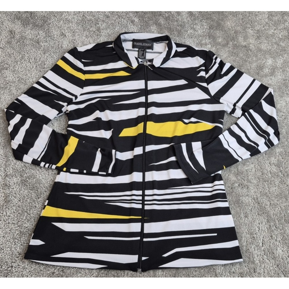 Frank Lyman Full Zip Jacket 6 Black White Yellow Lightweight Zebra Animal